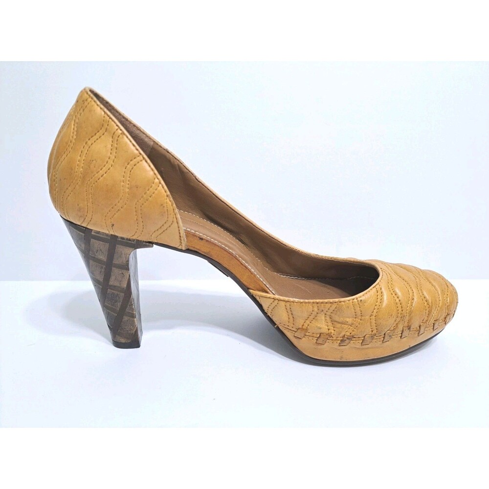 Anthropologie Schuler & Sons Waving Grains Pumps Size 10 Shoes Heels Yellow Rare - Picture 5 of 12